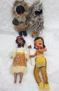 Lot Of 4 Vintage 1950s & 1960s Native American Indian & Inuit Eskimo Dolls - Picture 1 of 13