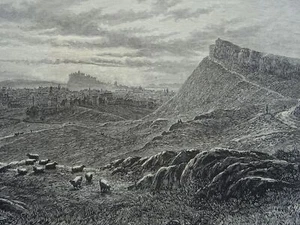Edinburgh EDINBURGH OLD TOWN FROM SALISBURY CRAIG Original Victorian Print c1881 - Bild 1 von 2