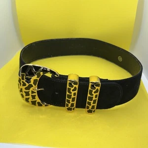 Vintage St. John Ladies Black   Belt Large Gold Buckle Size M - Picture 1 of 8