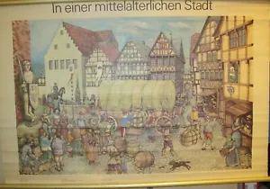 School mural rolling picture - in a medieval city - people and knowledge 1984 - Picture 1 of 8
