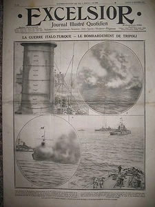 GUERRE ITALIE TURQUIE BOMBARDEMENT DE TRIPOLI FLOTTE ITALIENNE EXCELSIOR 1911 - Picture 1 of 1