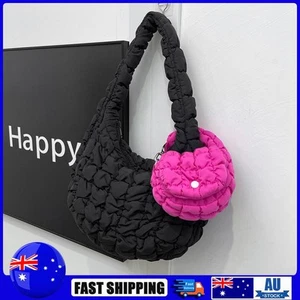 Puffer Tote Bag for Women Quilted Handbag Nylon Clutch Purse for Travel(RoseRed) - Picture 1 of 10