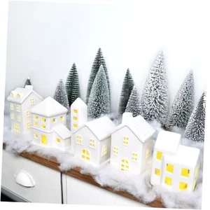 Keramik Weihnachtsdorf Häuser 5 Stück weiß & 9 Teile Bäume & Kunstschnee  - Bild 1 von 8