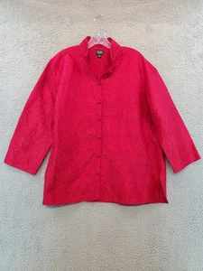 Eileen Fisher rote strukturierte Seide 3/4 Ärmel Knopfleiste Bluse Damengröße Small - Bild 1 von 18
