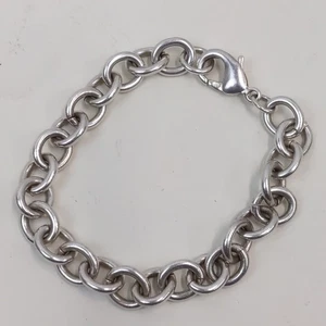925 Sterling Silber Rolo Kette Armband schweres Glied Karabinerverschluss Damen  - Bild 1 von 3
