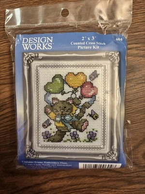 Design Works Kitty Cat Counted Cross Stitch Kit & Frame Kit #605 Vtg Craft NIP - Image 1 of 3