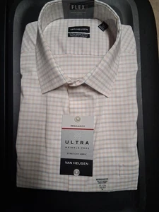 Neu Van Heusen Herren Regular Fit Flex Kragen Stretch Hemd apricot/blau - Bild 1 von 6