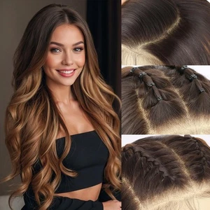 13×4 Ombre Brown Lace Front Wig with Black Roots 26Inch Long Wavy Brown Wigs ... - Picture 1 of 7