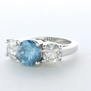 5ct Blue I1 Round Natural Certified Diamonds 14k Gold Classic Engagement Ring - Picture 1 of 2