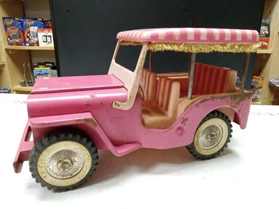Vintage Tonka Pink Beach Surrey Jeep Truck Pressed Steel Toy Vehicle - Image 1 of 4