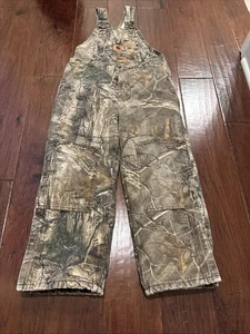 CARHARTT Boys Youth Hunting Bib Overalls Realtree Size 7 Insulated Quilted Vtg - Picture 1 of 14