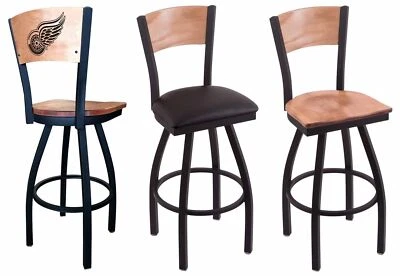 NHL-L038-Blk Wrinkle Detroit Red Wings Swivel Bar Stool W/ Laser Engraved Back - Image 1 of 4