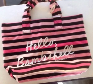 Victorias Secret Striped Heavyweight Canvas Tote Beach Book Bag NWT Wide Bottom - Picture 1 of 8