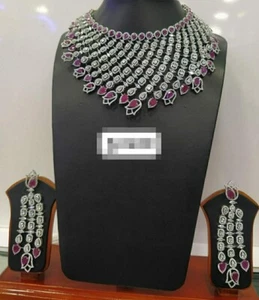 Collana da sposa placcata argento abbigliamento festa tradizionale donna gioielli zirconi set pubblicità - Foto 1 di 6