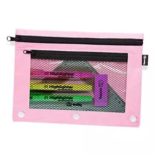 Large Pencil Pouch for 3 Ring Binder Pink, Mesh Zipper Pencil Case, Pen 1 PINK - Picture 1 of 8