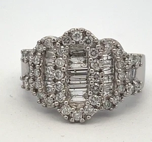 Ladies 14K White Gold Channel Set Baguette And Round Diamond Ring Size - Picture 1 of 8