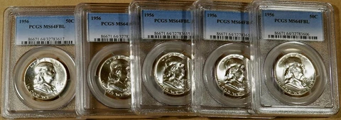 1956 PCGS MS64 FBL Franklin Half Dollar - 100% Blazing White Cover