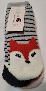 NWT Secret Treasures Women's Cozy Fuzzy Low Cut Socks 3 Pair Shoe 4-10 Red Fox