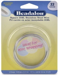Wire, 316L Stainless Steel 22 Gauge SQUARE Wrapping Wire 21.3 Feet - Picture 1 of 2