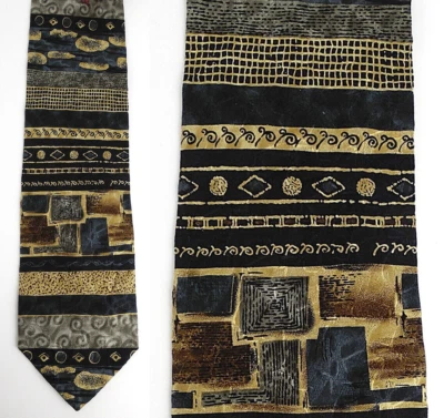 Gravata de seda platina RBM - Preto, cinza, marrom estampa geométrica mista - Imagem 1 de 4