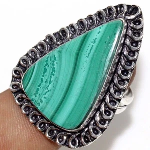 925 Silver Plated Malachite Ethnic Ring Handmade Jewelry Size US 9 JW - Picture 1 of 3
