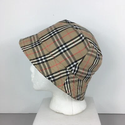 Burberrys Bucket Hat Classic Check Print Tan Black Red White Plaid Lined Crusher - Image 1 of 4