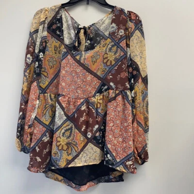 American Eagle womens size medium peplum square neck Blouse mixed media back tie - Изображение 1 из 4