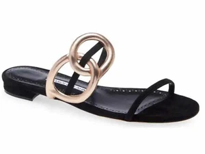 Manolo Blahnik Slide Sandal Piedad Black Suede Gold Links 39 EU US 9 Current - Picture 1 of 12