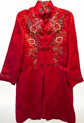 VTG Plum Blossoms Chinese Silk Embroidered Floral Jacket Kimono Women’s 34 READ - Image 1 of 4
