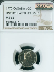 1970 CANADA 10 CENTS NGC MS67 2ND FINEST MAC SPOTLESS * - Picture 1 of 2