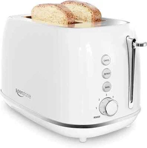 Toaster 2-Slice Wide Slots 7 Shade Settings Defrost Reheat White Retro Look - Picture 1 of 6