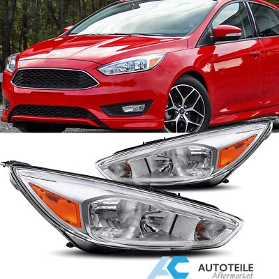 For 2015 2016 2017 2018 Ford Focus Headlights Headlamp Assembly Halogen Chrome Foto 1 de 4