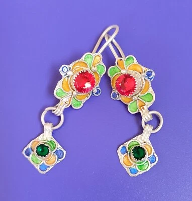 Morocco sterling silver earrings ,  beads,enamel earrings. Berber  jewelry - image 1 of 2