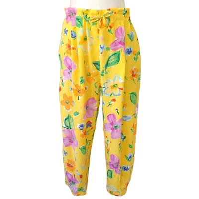 Pantalón de playa recortado vintage JAMS WORLD Capri amarillo floral grande rayón brillante Foto 1 de 4