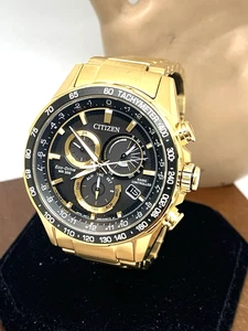 Citizen Men's Watch CB5912-50E PCAT Eco-Drive Chronograph Gold Black Dial 43mm - Picture 1 of 14
