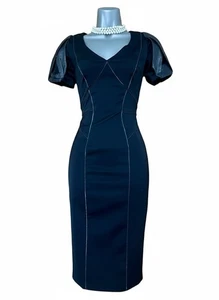 Karen Millen UK 8 elegantes schwarzes tailliertes Kleid V-Ausschnitt Puffärmel Cocktail Abend - Bild 1 von 10