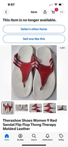 Therashoe Womens 5 Red Sandal Thong Therapy Molded Bottom Leather Upper  - Picture 1 of 4