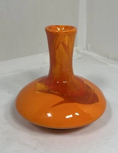 Art Pottery Vase Orange & Red Drip Glaze 4” 1970s Vintage - Picture 1 of 5