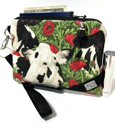 Корова в цвету-Нашивка-Ручная работа-Деньги-Монета-ID-Кредитная карта-Браслет-Кошелек-Мешочек - Изображение 1 из 4
