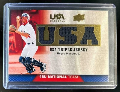 2009 Upper Deck EUA conjunto de caixa de beisebol Bryce Harper camisa tripla 18U #TJ18U-BH - Imagem 1 de 2
