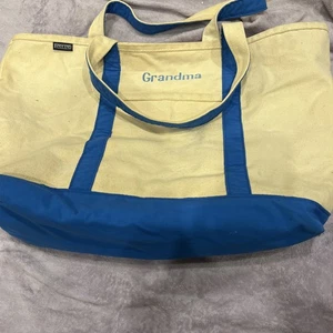 Vtg Lands' End Light  Blue Cream Classic Canvas Boat Tote Bag Large Grandma - Picture 1 of 12