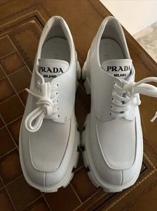 Prada Monolith White Leather Platform Loafer Creeper Lace Up SZ 9 NEW - Picture 1 of 7
