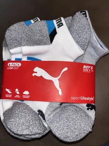 Boys Puma 6 Pack Qtr Crew White gray Socks Size 9-11  New - Picture 1 of 7