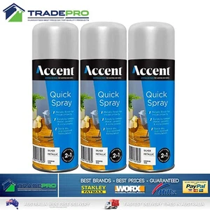 3x Spray Paint Can 300g Metallic Silver 2in1 Gloss Enamel Wood Metal Plastic - Picture 1 of 2
