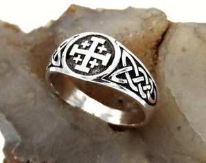 Hand Made .925 Sterling Silver Oxidized Celtic Knot and Jerusalem Cross Ring