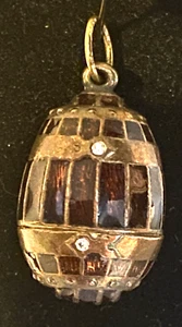 Vtg Russian Egg Pendant/Charm Sterling Guilloche Enamel BARREL/KEG w/Crystal R/S - Picture 1 of 7