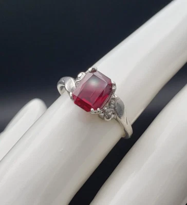 Anillo antiguo de plata esterlina de aproximadamente 1,5 quilates con corte de tijera de rubí talla 6,75 Uncas Foto 1 de 4