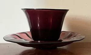 Antique 19th c. Chinese Export Peking Glass Tea Wine Cup & Saucer Dish Amethyst - Picture 1 of 12