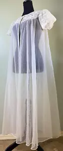 Peignoir VTG Dressing Gown Small White Chiffon Lingerie Lace Bride FREE SHIPPING - Picture 1 of 18