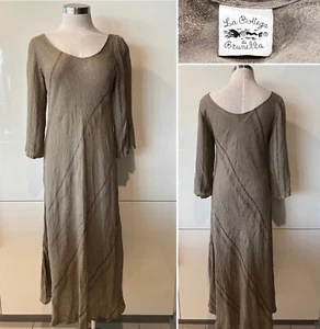 LA BOTTEGA DI BRUNELLA Italy Fossil Bias-Cut Linen Jacquard Stripe Dress O/S - Picture 1 of 14